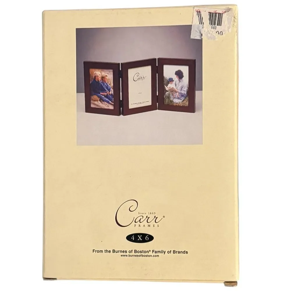 Carr Tri-Fold Tabletop 4x6 Walnut Photo Frame Decorative Home Accent. - Picture 2 of 5